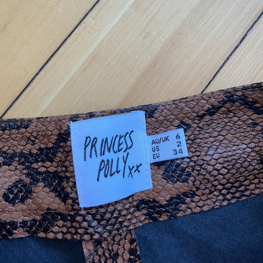 Princess Polly Snake Print Faux Leather Wide Leg Pants Brown Black Size 2 - Picture 7 of 7